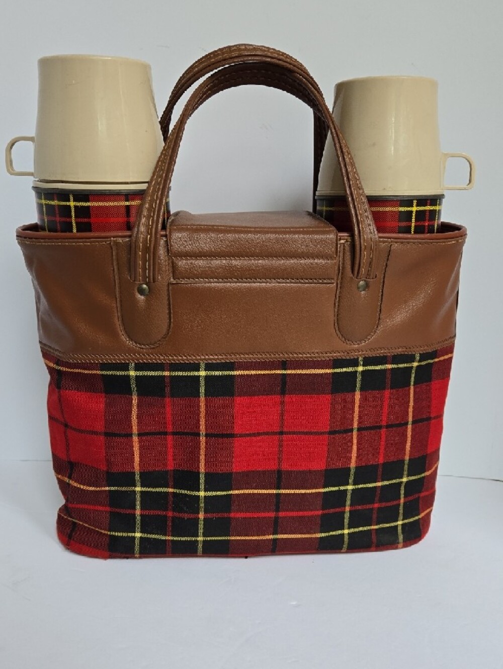 Thermos Brown & Red Plaid Tote Bag with Matching Thermoses & Box - Picture 8 of 13